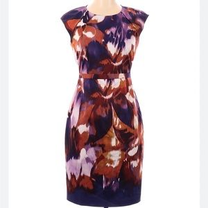 Eli Tahari Lined Graphic Purple & Bronze Dress Size US 6
